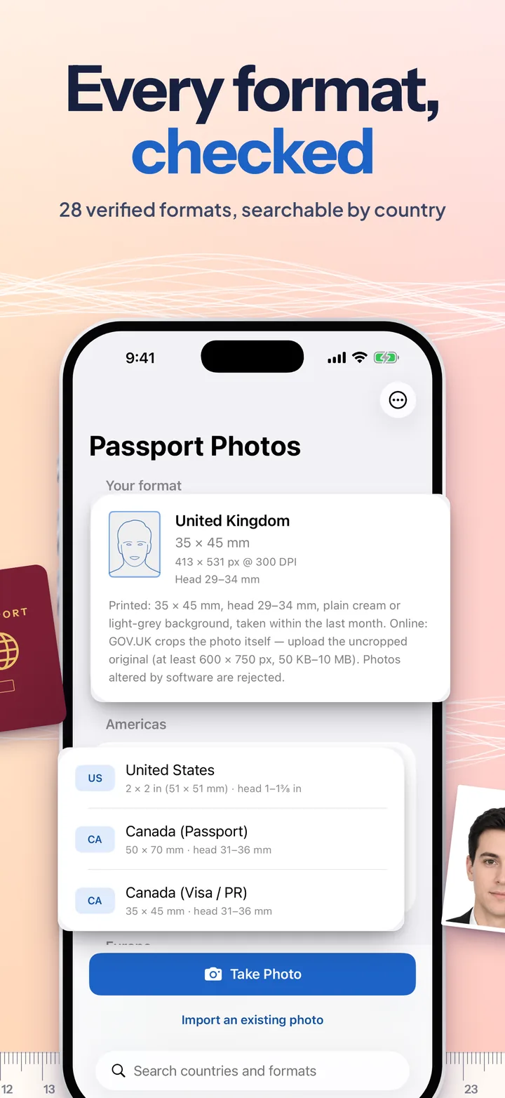 Every format, checked: the home screen with the United Kingdom format card and the list of formats by region.