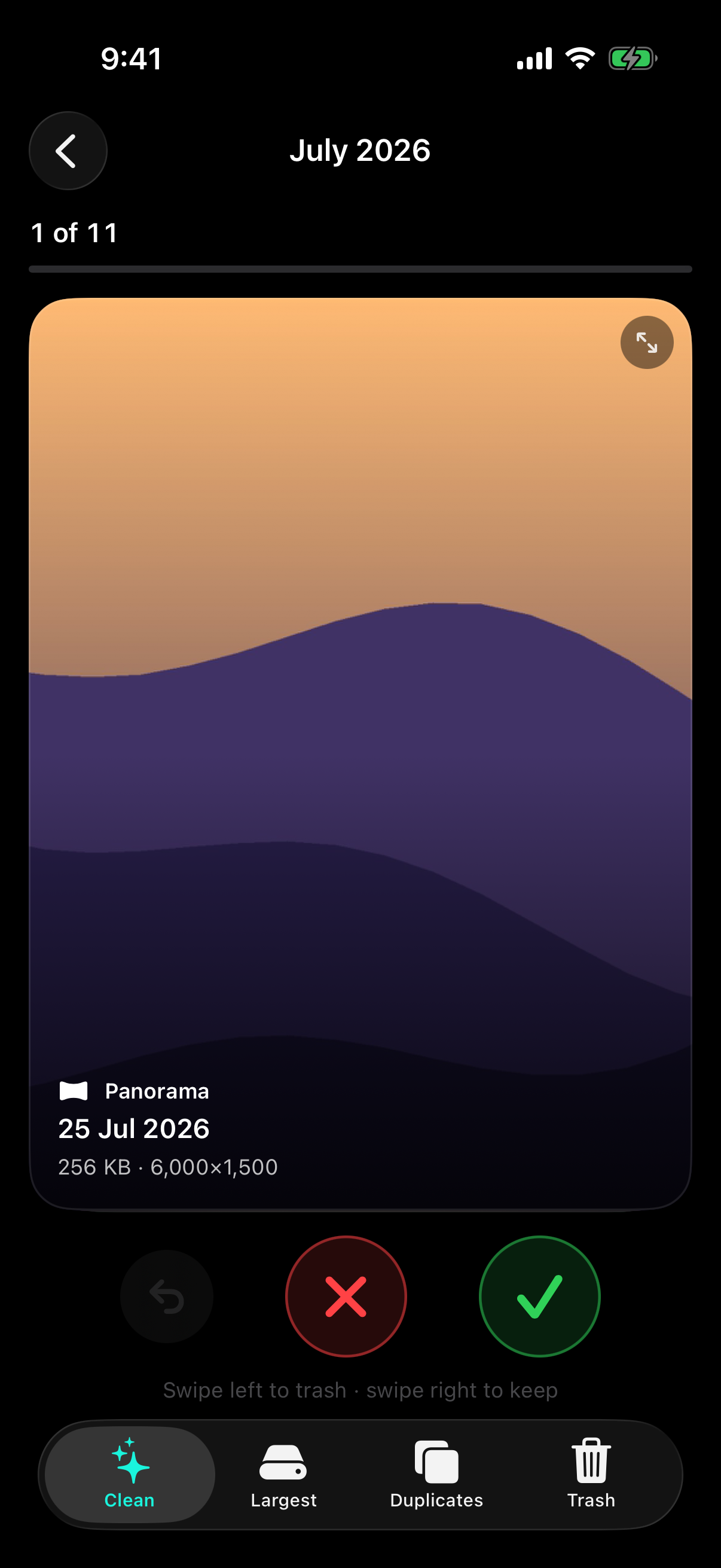 Panorama review — a wide photo shown full height, panning slowly across the card