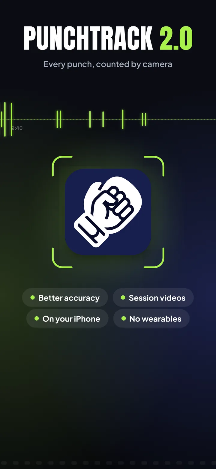 PunchTrack 2.0, every punch counted by camera: the app icon with better accuracy, session videos, on your iPhone and no wearables.