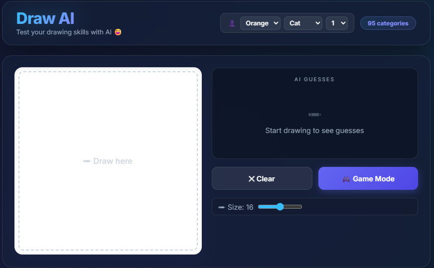 Draw AI interface. Sketch anything and let AI guess the category in real time